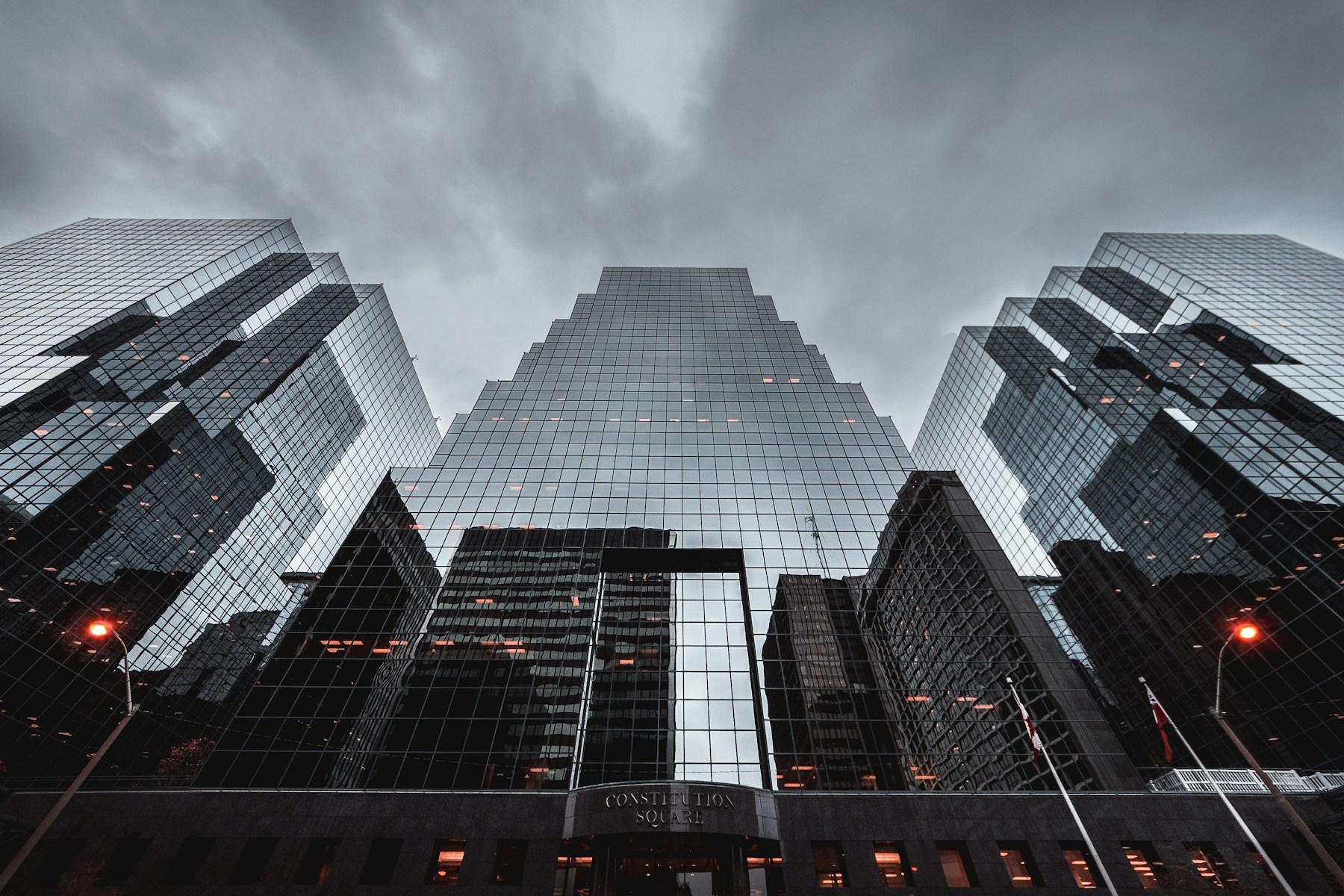 Contemporary architectural forms in warm light